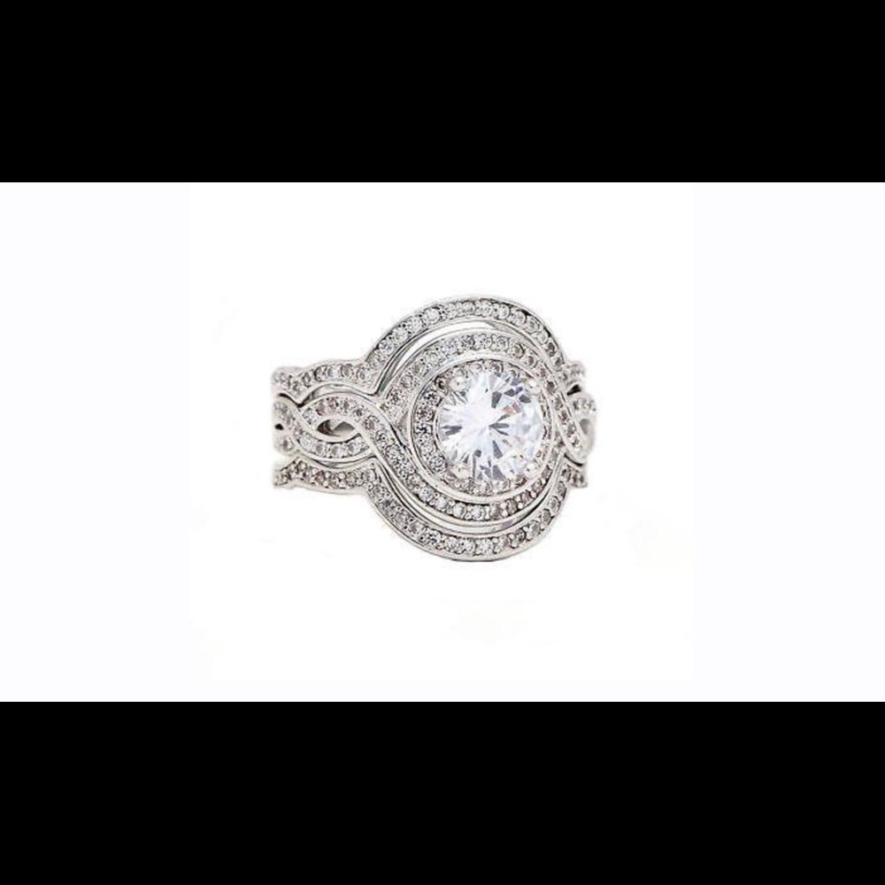 Stunning 3 Piece Halo Pave Ring Set